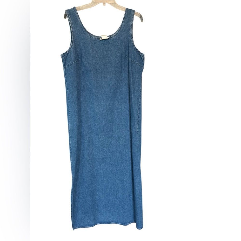 VTG Nina Piccalino 90s Blue Denim Jumper Maxi Dress Cottagecore 10 Cotton - Picture 2 of 8